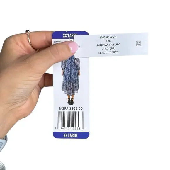 Joie NWT XXL Blue Parisian Paisley Sheer Long Balloon Sleeve Tiered Midi Dress - Picture 12 of 15